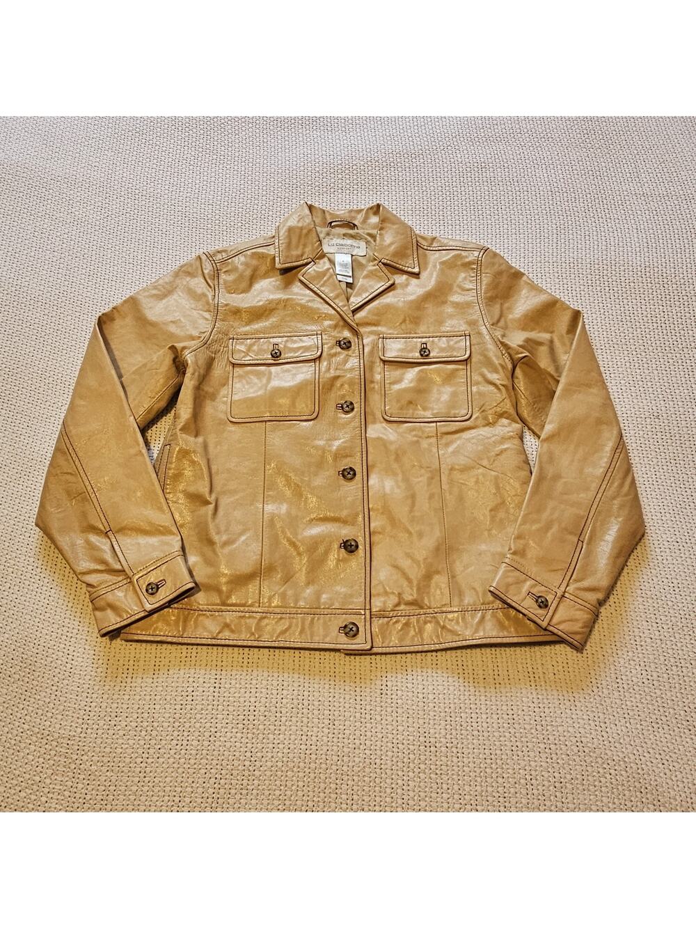 Vintage Liz Claiborne Lizsport Womens Leather Jacket Size Small Beige/ Cream